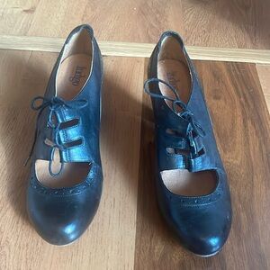 Black leather lace up heels